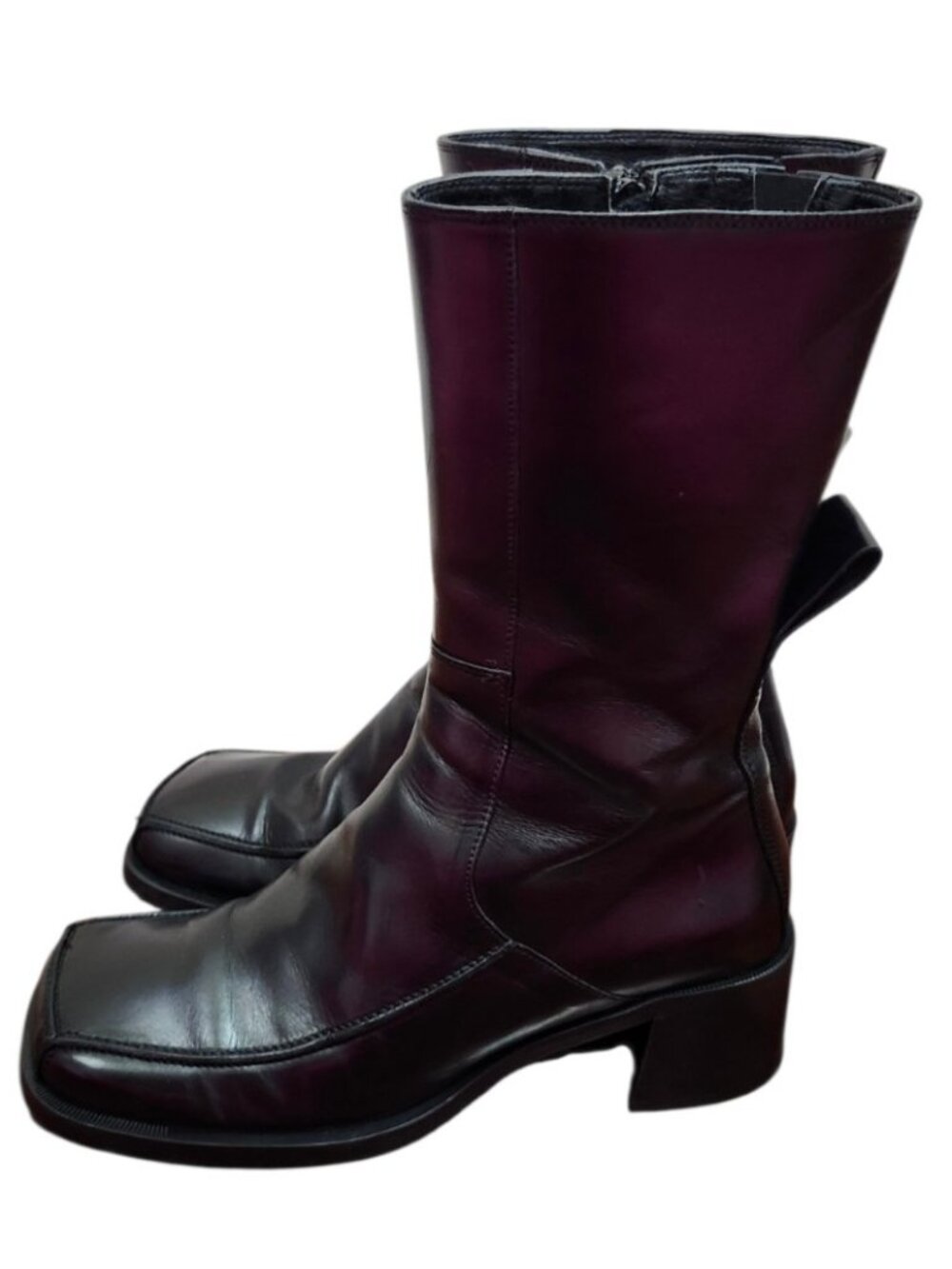 E8 by Miista Black Leather Mid Calf Boots EU 40 Square Toe Block Heel - Picture 7 of 16